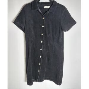twik Organic Cotton Button-Up Dress Black Solid Knit Knee Length Women Size L